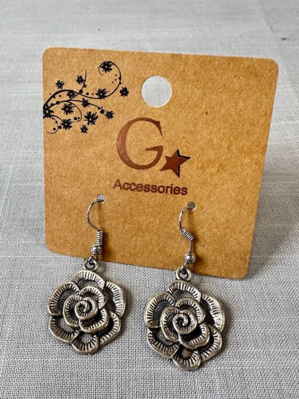 G Accessories Silver Tone Rose Dangle Earrings